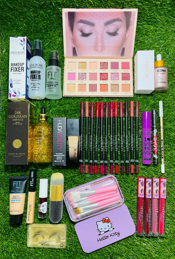 Complete Pro Glam Makeup Bundle – Nude Eyeshadow, Foundation, Primer & 30+ Pcs Beauty Kit